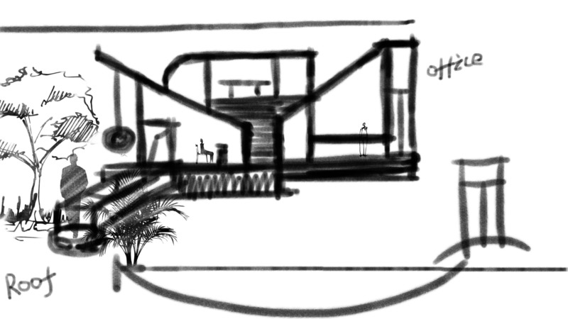 Dossier de presse | 5630-05 - Communiqué de presse | Zhiwai — An Office with the Best Rooftop Terrace Offers Amazing City Views and a Space to Relax - DSArchstudios - Design d’intérieur commercial - sketch - Crédit photo :  DSArchstudios