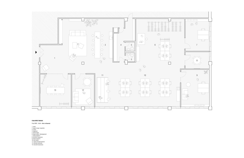 Dossier de presse | 4241-03 - Communiqué de presse | Les bureaux de Dime - Vives St-Laurent - Design d’intérieur commercial - Plan d'aménagement  - Crédit photo : Vives St-Laurent