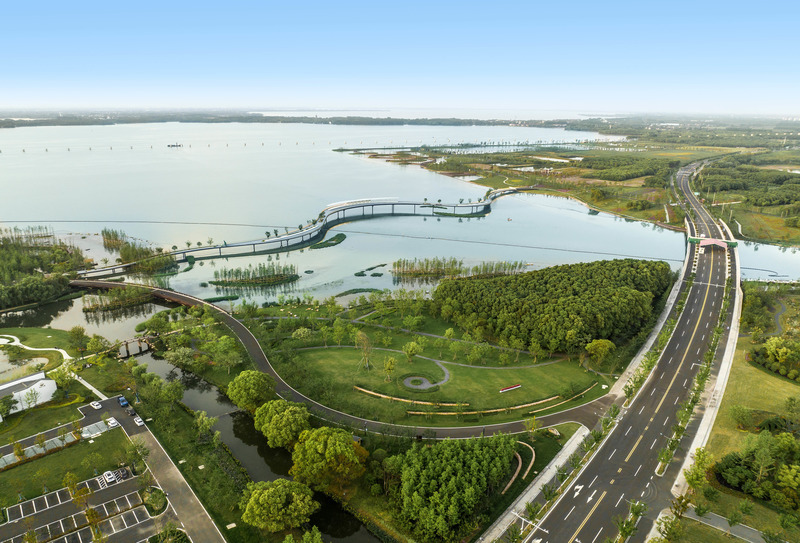 Press kit | 6580-01 - Press release | Suzhou Huanyuandang Ecological Restoration and Shoreline Linkage Project - Tus-Design Group Co.,Ltd - Landscape Architecture - Aerial view-Yuandang Bridge - Photo credit: <p class="">Tus-Design Group Co.,Ltd</p>