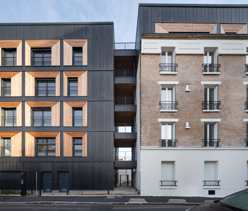 Dossier de presse | 1151-10 - Communiqué de presse | PietriArchitectes réhabilite  un bâtiment d’habitation  et construit une extension en  bois - PietriArchitectes - Architecture résidentielle - 36 Ferragus, Aubervilliers - Crédit photo : Hugo Hébrard