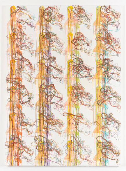 Press kit | 701-06 - Press release | Ghada Amer, Valérie Blass and Wangechi Mutu exhibitions at the MAC - Musée d'art contemporain de Montréal (MAC) - Event + Exhibition - Ghada AmerD as in Drips, 2010Acrylique, broderie et gel médium sur toile177,8 x 127 cmCollection particulière.  - Photo credit: © Ghada Amer et Reza FarkhondehAvec l’aimable permission de Cheim & Read, New York.