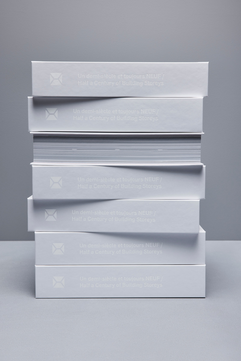 Press kit | 1387-10 - Press release | 50 Years, 500+ Pages - NEUF architect(e)s - Event + Exhibition - Copies of "Half a Century of Building Storeys" - Photo credit: Virginie Gosselin