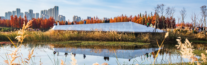 Dossier de presse | 2696-03 - Communiqué de presse | A Floating Forest: Fish Tail Park in Nanchang City - Turenscape - Architecture de paysage - <p>One of the platforms floating over water, built in a contemporary style with perforated aluminum plate, which creates an arresting contrast with the “messy” natural surroundings.</p> <span></span>  - Crédit photo : Turenscape