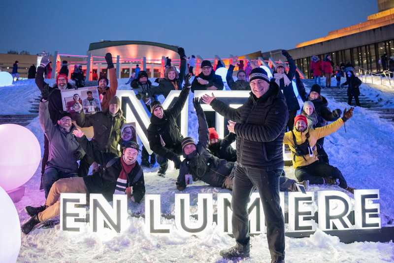Press kit | 6776-01 - Press release | A Winter Experience Like no Other in the World. The Montréal en Lumière Festival Opens a 1000-Foot-Long Aerial Skating Trail with an Ambience of Immersive Sound and Light - Montréal en Lumière - Urban Design -  <p>Jacques Primeau, General Manager, MONTRÉAL EN LUMIÈRE with some members of his team</p>  - Photo credit:  Benoit Rousseau for MONTRÉAL EN LUMIÈRE 