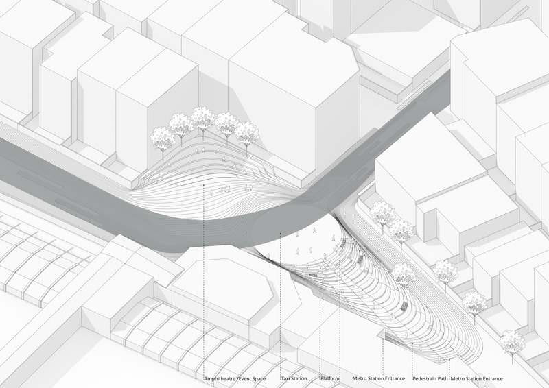 Dossier de presse | 1977-01 - Communiqué de presse | Tehran Entrance Plaza Station - CAAT Studio-Kamboozia Architecture & Design Studio - Design urbain - Isometric - Crédit photo : CAATStudio