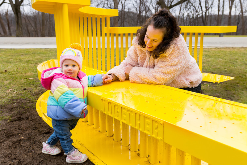 Press kit | 5595-07 - Press release | A New Playscape in Pittsburgh focuses on Sparking Communal Connection - The Urban Conga - Landscape Architecture -  The playscape was designed to serve as a platform for people to simply come together.   - Photo credit: Sean Carroll