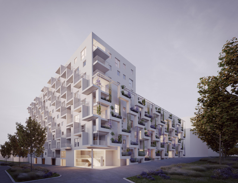 Dossier de presse | 2250-03 - Communiqué de presse | Finalist at A+ Awards 2022's Best Residential Firm - Nerma Linsberger ZT GmbH - Architecture résidentielle -  <p>Vienna</p><p>Social Housing</p><p>10.950 m²</p><p>Competition</p><p>2021</p><p><br></p><p>A city planning competition provided the guideline for an exposed main body with different heights and widths located at the entrance to Village im Dritten in the center of Vienna, Austria.</p><p style=""> <br style="">The generous main entryway with a ceiling height of 5 meters grants access to the building and represents a knot of communication. An open bike storage and workshop area are accessible from the main entrance as well as the court.</p><p style=""><br style=""> A social crises management center is located on the ground floor accommodating children and teenagers between the age of 3-15 in their time of need.<br>Almost every single floor contains a common room equipped for different types of use. Supporting single parents, there are common rooms for studying, playing, cooking, and sleepovers.</p><p style=""><br style="">Bike and stroller storage is located next to the elevator on every floor.</p><p style=""><br style="">Two grand common outdoor spaces are to be found on the 6th and 7th floor, providing urban gardening, lounge terraces, and zones with intensive greening.<br>The two tall wings of the structure are covered with solar panels and semi-intensive planting, reducing CO2 emissions and generating energy for common spaces.</p><p style=""> <br style="">The main characteristics of the project are the L-shaped elements on the planted south facades and the L-shaped balcony structure on the west facade that is linked above the main entrance. The stairway structure of the balconies and the distinct frame of loggias behind it create an ensemble with both a suspenseful depth effect and a playful development of shadows throughout the day. Prefabricated L-shaped elements form planting trays and together with vertical climbing ropes, they create a unique microclimatic shield. Furthermore, they provide a natural shadow in the hot summer months, representing climatic and structural physical advantages. <br> </p>  - Crédit photo : NERMA LINSBERGER ZTGMBH
