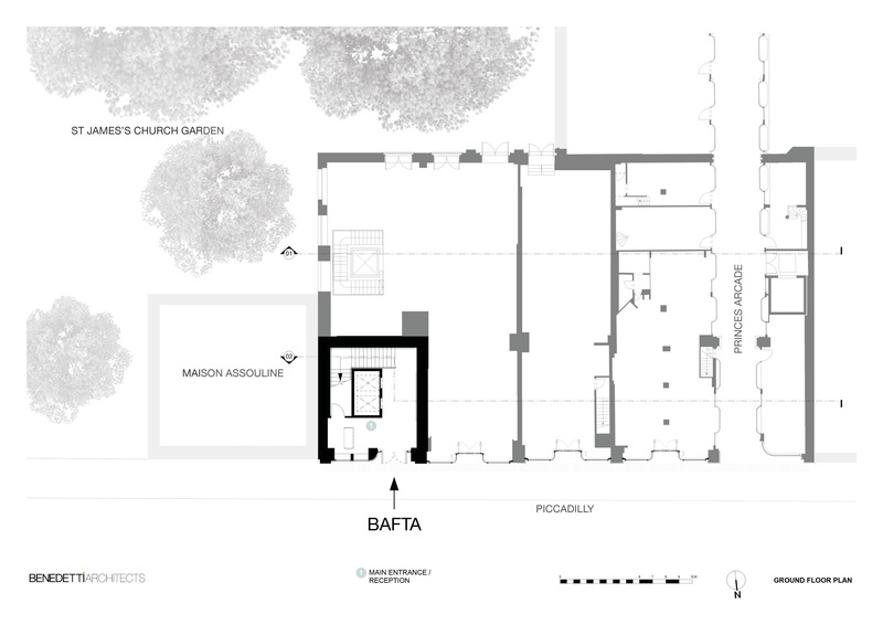 Dossier de presse | 5888-01 - Communiqué de presse | BAFTA Headquarters - Benedetti Architects - Architecture institutionnelle - Location, site &amp; ground floor plan - Crédit photo : Benedetti Architects