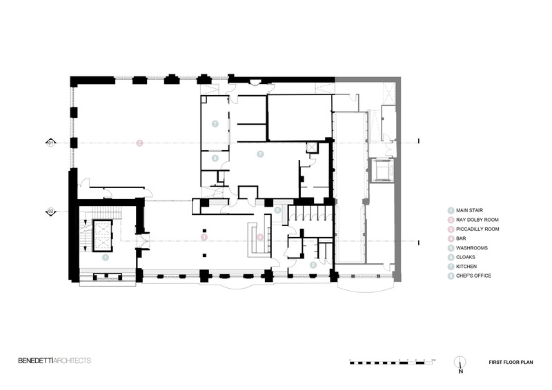 Dossier de presse | 5888-01 - Communiqué de presse | BAFTA Headquarters - Benedetti Architects - Architecture institutionnelle - First Floor Plan - Crédit photo : Benedetti Architects
