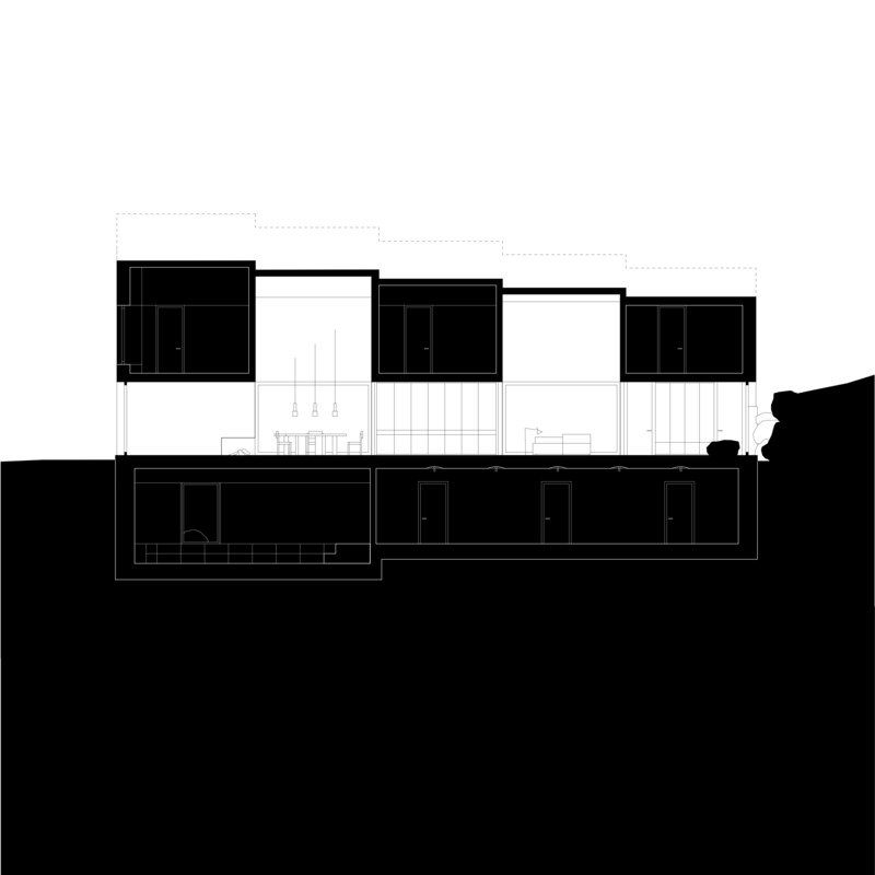 Dossier de presse | 6863-01 - Communiqué de presse | Wooden House by the Lake - Appels Architekten - Architecture résidentielle - <p>Section through the building showing the changing roomhights of the common living hall.</p> - Crédit photo : © Appels Architekten