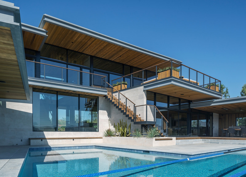 Press kit | 5795-05 - Press release | ANX Places Zinc and Wood Volume Overlooking the Sierra Pelona Mountains - ANX / Aaron Neubert Architects - Residential Architecture - Pool Terrace / Second Floor Deck / Exterior Stair - Photo credit: Brian Thomas Jones