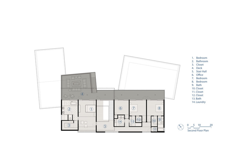 Press kit | 5795-05 - Press release | ANX Places Zinc and Wood Volume Overlooking the Sierra Pelona Mountains - ANX / Aaron Neubert Architects - Residential Architecture - Second Floor Plan<br> - Photo credit: ANX / Aaron Neubert Architects