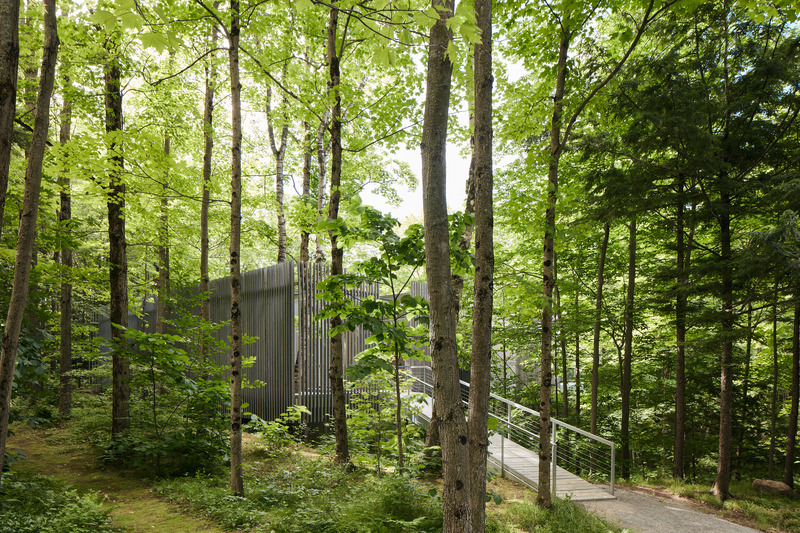 Press kit | 1640-01 - Press release | Territories and Landscapes Exhibition in Paris by Atelier Pierre Thibault - Atelier Pierre Thibault - Event + Exhibition -   <p>Grantham Foundation for Art and the Environment (2019), Saint-Edmond-de-Grantham, Centre du Québec<br></p><p>Fondation Grantham would never have come into existence had it not been for the construction of Les Abouts fifteen years earlier: Over time, its residents developed a unique relationship with the forest, carefully nurturing the mosses, ferns and flowers of the land as precious and delicate works of art. This is how the idea of a space dedicated to art and the environment came to be. Once again calling upon Atelier Pierre Thibault, a space that would simultaneously embody a museum reserve, an artist's residence and an exhibition hall was sketched out and built near their house. Designed as a volume perched in the forest, the entire foundation floats several meters above the ground, creating an outdoor room on the ground that pushes the boundaries of traditional definitions of architecture, allowing to be simultaneously indoor and outdoor. Fondation Grantham and Les Abouts now form an indissociable dyptic that magnifies the environment with complementary compositional qualities.</p>   - Photo credit: Maxime Brouillet