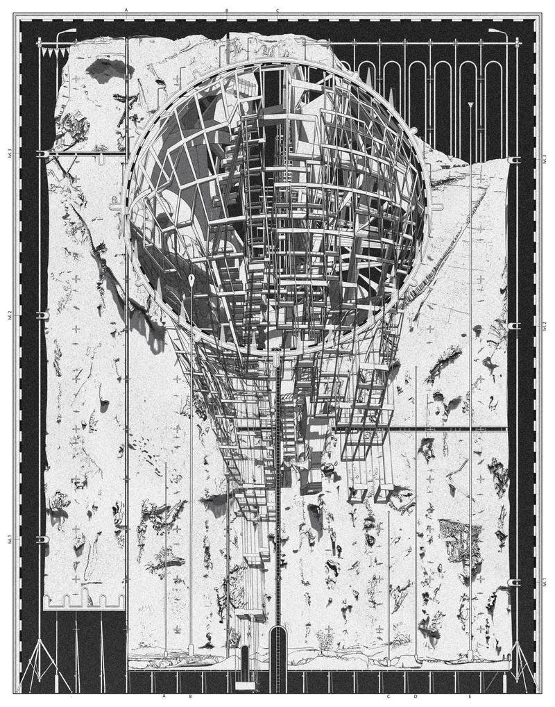 Press kit | 1071-22 - Press release | Announcing the Launch of the Architectural Vision Awards - Architizer - Competition - Pocket Size City - The Atlas - Photo credit:  Drawing by Stefan Maier 
