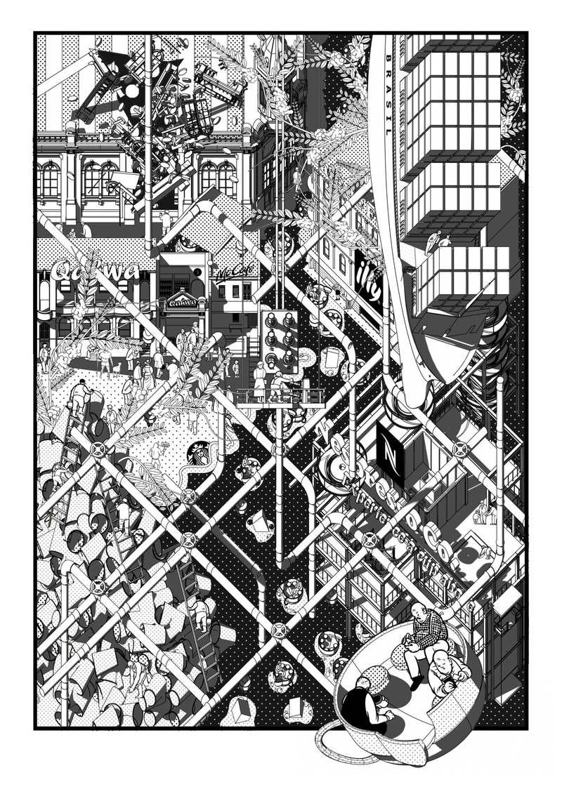 Press kit | 1071-22 - Press release | Announcing the Launch of the Architectural Vision Awards - Architizer - Competition - The City Drowned by Coffee - Photo credit: Drawing by Pengcheng Yang and Zirui Wang
