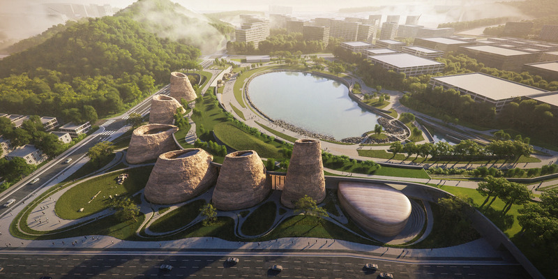 Press kit | 2204-03 - Press release | Chimneys Are the New "Sexy" - SOUR  + Seoinn Design Group - Competition -  Archeological Park, View from South  - Photo credit: SOUR