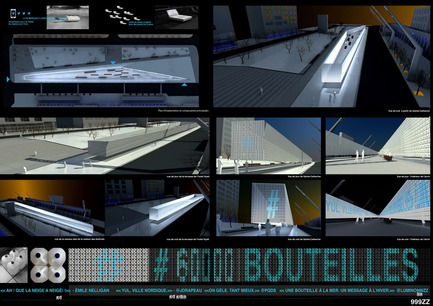 Press kit | 562-28 - Press release | Luminothérapie competition: finalists announced - Bureau du design - Ville de Montréal - Competition - 
Intégral Jean Beaudoin, in collaboration with Arup and Novalux<br>500 mille bouteilles à la mer, 500 mille messages à l’hiver

