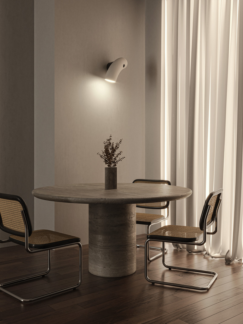 Press kit | 2375-08 - Press release | Back at the ICFF/Wanted Design to Introduce the Hyphen Wall and Upgrades on the Iconic RA Collection - d'Armes - Lighting Design - Hyphen Wall in Porcelain - Photo credit:  Diego Rapuzzi  
