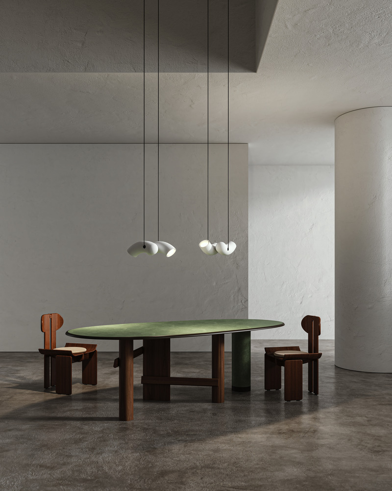 Press kit | 2375-08 - Press release | Back at the ICFF/Wanted Design to Introduce the Hyphen Wall and Upgrades on the Iconic RA Collection - d'Armes - Lighting Design - Hyphen Pendant in Porcelain - Photo credit:  Diego Rapuzzi  