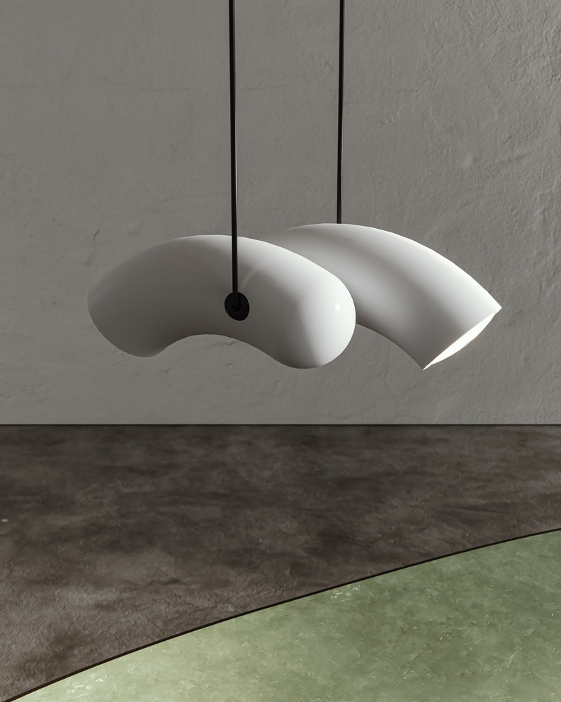 Press kit | 2375-08 - Press release | Back at the ICFF/Wanted Design to Introduce the Hyphen Wall and Upgrades on the Iconic RA Collection - d'Armes - Lighting Design - Hyphen Pendant in Porcelain - Photo credit:  Diego Rapuzzi  