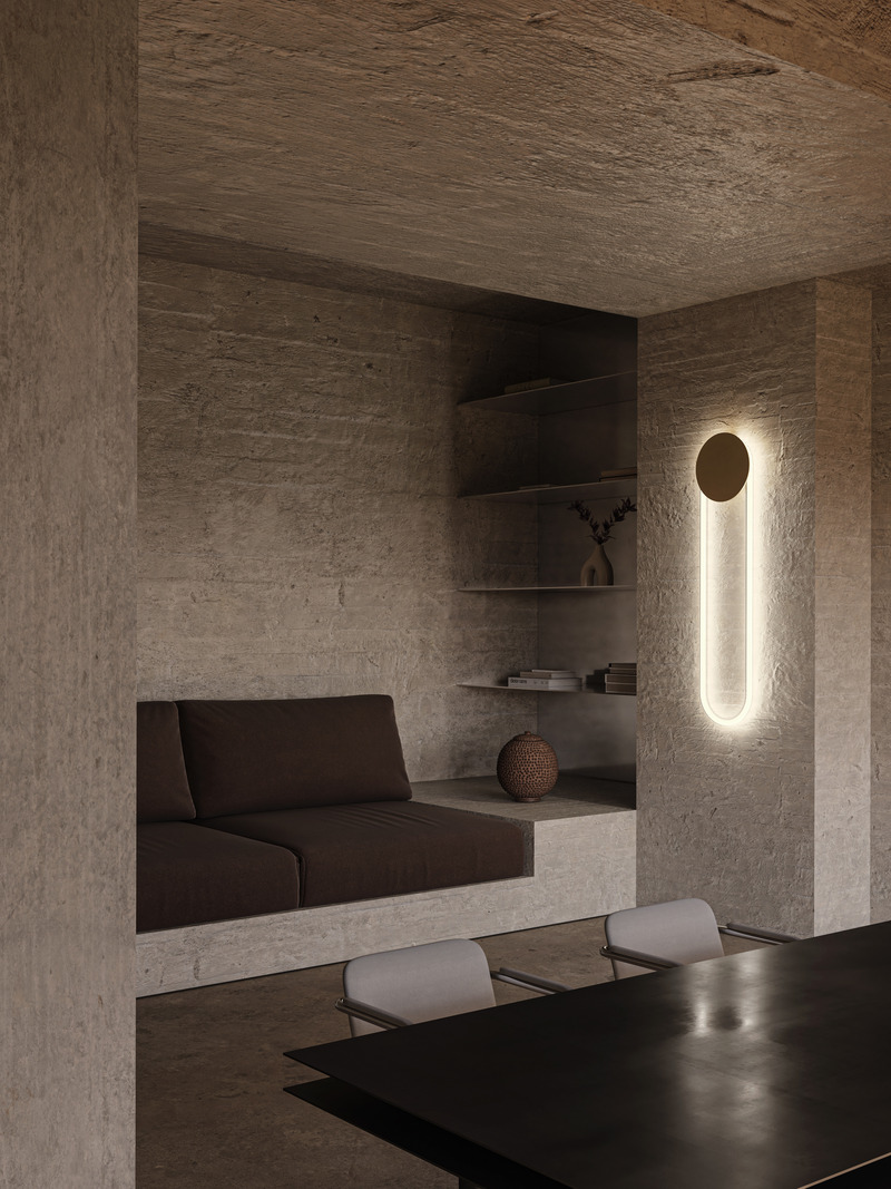 Press kit | 2375-08 - Press release | Back at the ICFF/Wanted Design to Introduce the Hyphen Wall and Upgrades on the Iconic RA Collection - d'Armes - Lighting Design - RA Wall Long in 12K gold - Photo credit:  Diego Rapuzzi  