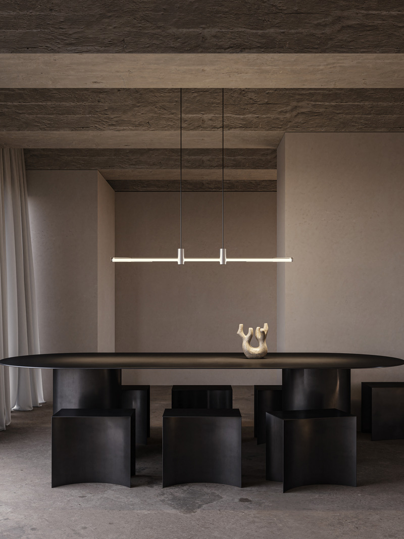 Press kit | 2375-08 - Press release | Back at the ICFF/Wanted Design to Introduce the Hyphen Wall and Upgrades on the Iconic RA Collection - d'Armes - Lighting Design - RA Line Medium in Clear Transparent &amp; Clear Anodized - Photo credit:  Diego Rapuzzi  