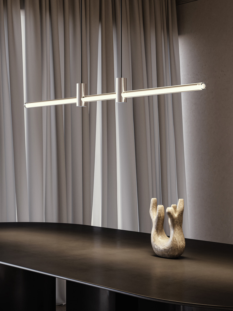 Press kit | 2375-08 - Press release | Back at the ICFF/Wanted Design to Introduce the Hyphen Wall and Upgrades on the Iconic RA Collection - d'Armes - Lighting Design - Details of RA Line Medium in Clear Transparent &amp; Clear Anodized - Photo credit:   Diego Rapuzzi  