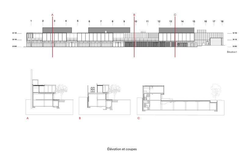 Dossier de presse | 567-16 - Communiqué de presse | Esplanade Tranquille - Les architectes FABG - Architecture institutionnelle - Sections et élévation - Crédit photo : Les architectes FABG