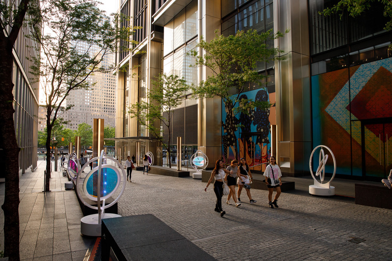 Press kit | 5595-08 - Press release | oPTIK, a New Interactive Sound and Light Installation in New York City - The Urban Conga - Art -  10 units of oPTIK sit along Cortlandt Way.   - Photo credit: Sara Kerens