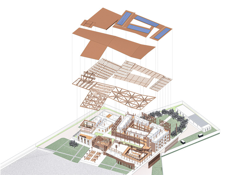 Dossier de presse | 6966-01 - Communiqué de presse | A Convent Between Spirituality and Social Engagment - Mixtura - Architecture institutionnelle - Exploded axonometric view - Crédit photo : Mixtura