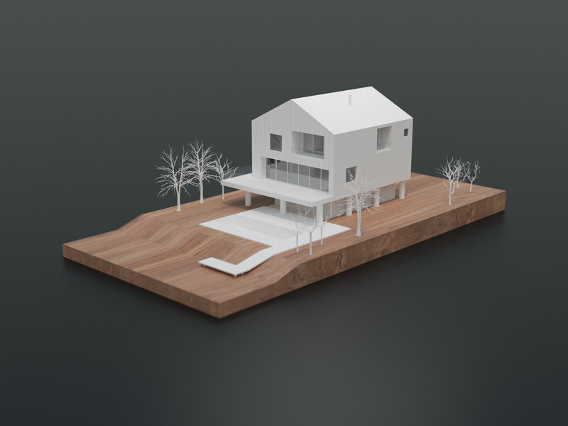 Dossier de presse | 6991-01 - Communiqué de presse | Tamsen House - Fernando Fisbein Architect - Architecture résidentielle - Model – NW corner view - Crédit photo : Fernando Fisbein Architect