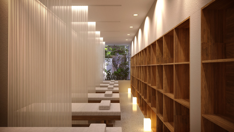 Dossier de presse | 7017-01 - Communiqué de presse | Thavi Cosmetic Showroom - SAVA - Architecture commerciale - Green view from spa room - Crédit photo : SAVA