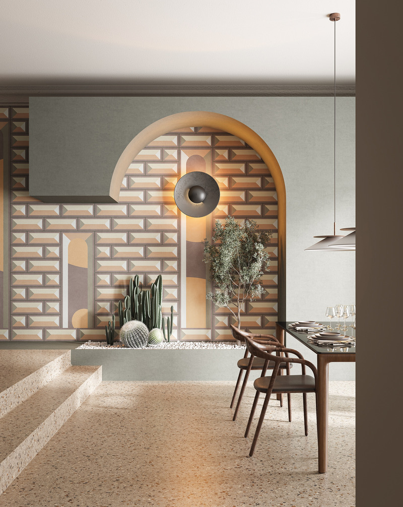 Press kit | 4232-24 - Press release | LATOxLATO's Metaphysical Wallpapers for Inkiostro Bianco: Urban Visions Blending Architecture and Dreams - LATOxLATO - Product - Bossage by LATOxLATO for Inkiostro Bianco - Photo credit: courtesy Inkiostro Bianco