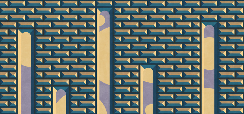 Press kit | 4232-24 - Press release | LATOxLATO's Metaphysical Wallpapers for Inkiostro Bianco: Urban Visions Blending Architecture and Dreams - LATOxLATO - Product - Bossage by LATOxLATO for Inkiostro Bianco - blue - Photo credit: courtesy Inkiostro Bianco