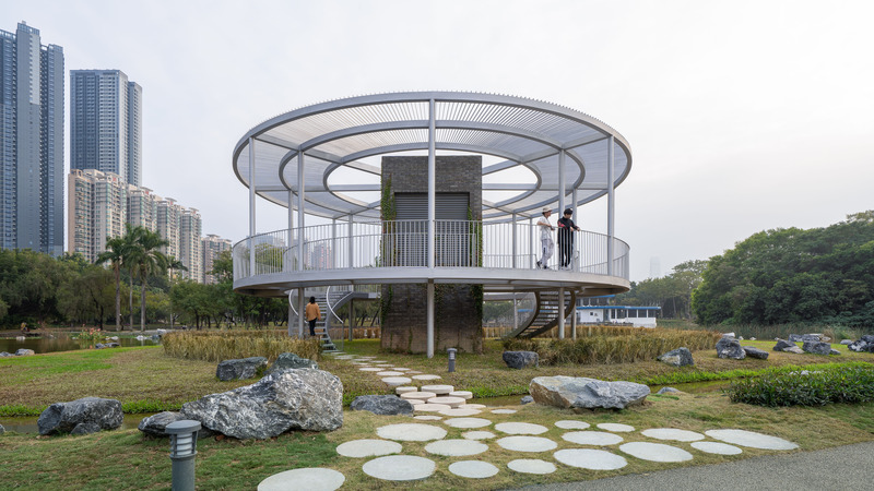 Dossier de presse | 4737-01 - Communiqué de presse | Landscape Design for Honghu Park Water Purification Station - NODE Architecture & Urbanism (NODE) - Architecture de paysage - Light steel structure wraps the vent shaf - Crédit photo : Zhang Chao