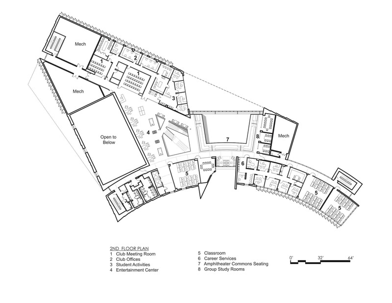Dossier de presse | 2353-05 - Communiqué de presse | The L. Gale Lemerand Student Center Transforms the Daytona State College campus - ikon.5 architects - Architecture institutionnelle - Second floor plan - Crédit photo : ikon.5 architects