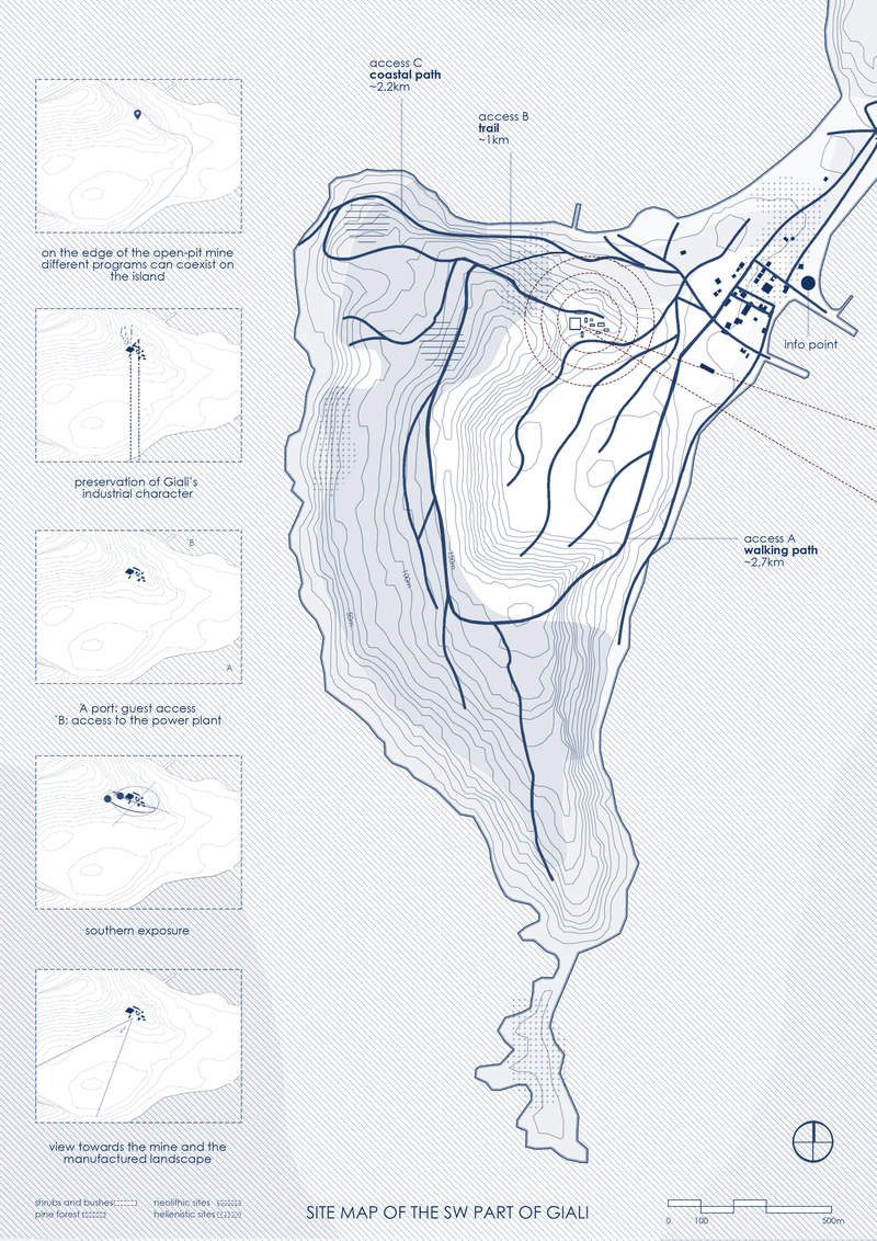 Press kit | 7100-01 - Press release | Re-mining Giali: A New Scenario for the Manufactured Landscape - Dimitrios Mitsimponas - Institutional Architecture - Site map of the SW part of Giali - Photo credit: Dimitrios Mitsimponas<br>