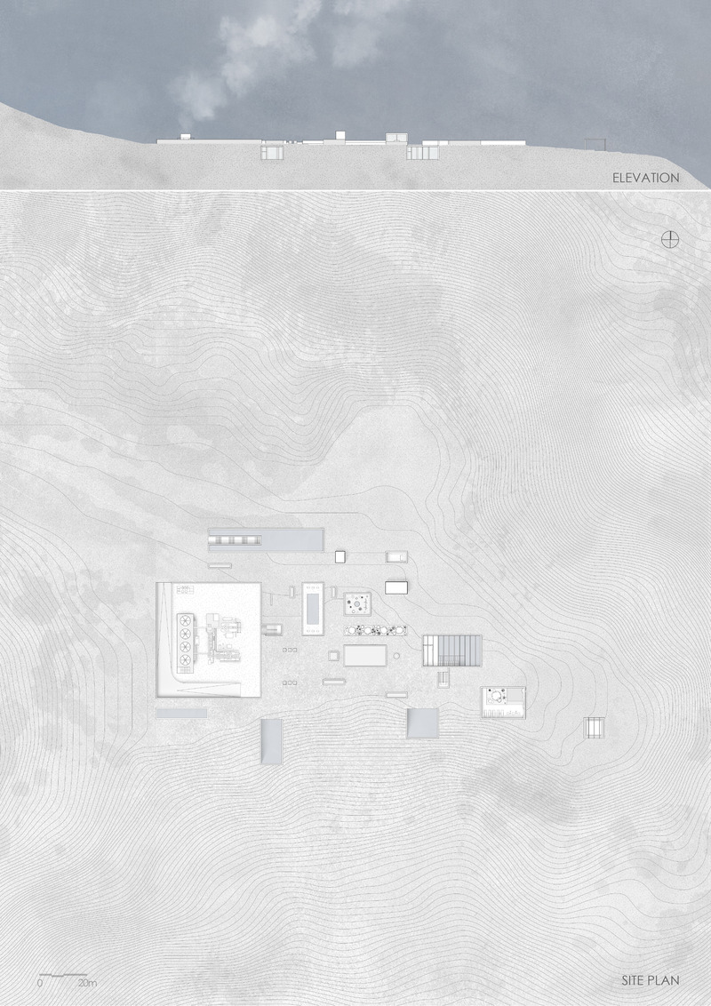 Press kit | 7100-01 - Press release | Re-mining Giali: A New Scenario for the Manufactured Landscape - Dimitrios Mitsimponas - Institutional Architecture - Site Plan and Elevation - Photo credit: Dimitrios Mitsimponas<br>