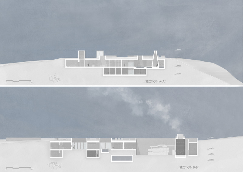Press kit | 7100-01 - Press release | Re-mining Giali: A New Scenario for the Manufactured Landscape - Dimitrios Mitsimponas - Institutional Architecture - Sections A-A', B-B' - Photo credit: Dimitrios Mitsimponas<br>