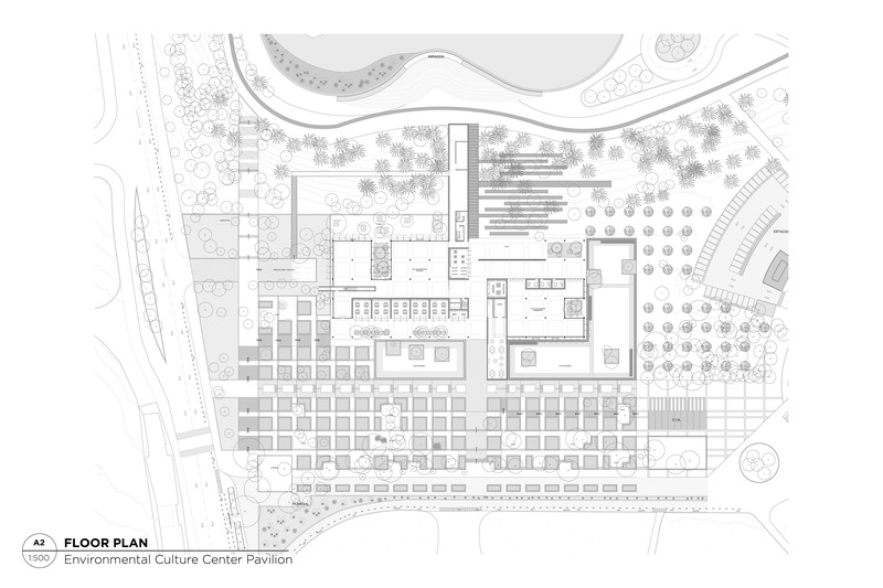 Press kit | 7008-01 - Press release | Environmental Culture Center - A-001 Taller de Arquitectura - Event + Exhibition - Floor plan - Photo credit: A-001 Taller de Arquitectura