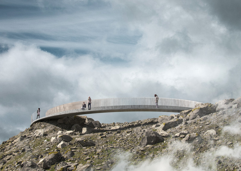 Press kit | 7178-01 - Press release | Ring of Bjólfur - Esja Architecture - Commercial Architecture -  Ring of Bjólfur hovers over the mountain edge  - Photo credit: Render artists: Alex Cetea &amp; Andrei Ducu Predescu