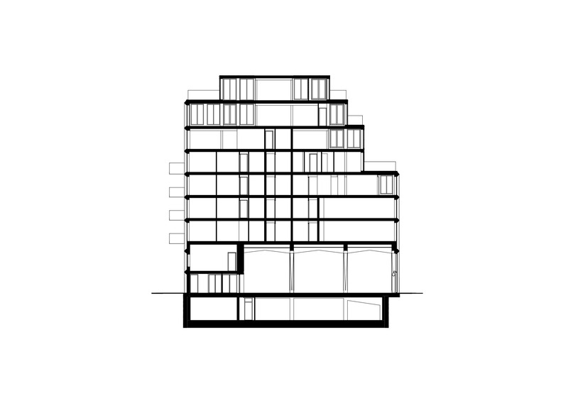 Dossier de presse | 6543-03 - Communiqué de presse | Mercado in Groningen is Completed - De Zwarte Hond - Architecture résidentielle - Cross section BB - Crédit photo : De Zwarte Hond and Loer Architecten