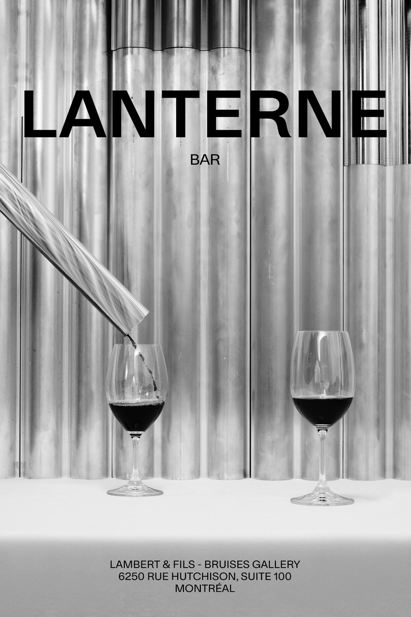 Press kit | 1619-09 - Press release | Isle Collection Officially Launches in the Universe of Bruises Gallery - Lambert & Fils and Bruises Gallery - Lighting Design - Official flyer for Bar Lanterne, presented by Bruises Gallery and Lambert &amp; Fils - Photo credit: Mathieu Fortin