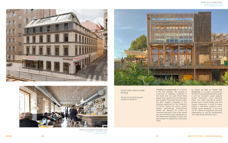 Press kit | 685-20 - Press release | Architecture + Homelessness: A Design Catalogue Now Available in English - Architecture Without Borders Quebec (AWBQ) - Urban Design - VinziRast + La Ferme du Rail - Photo credit: Photos by Kurt Kuball (left) and Christophe Ponceau (right). Image taken from AWBQ's Catalogue, part B. 