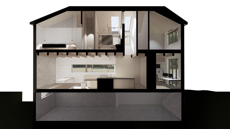 Press kit | 3213-02 - Press release | Pine Residence - Salem Architecture - Residential Architecture - Coupe longitudinale  - Photo credit: Salem Architecture