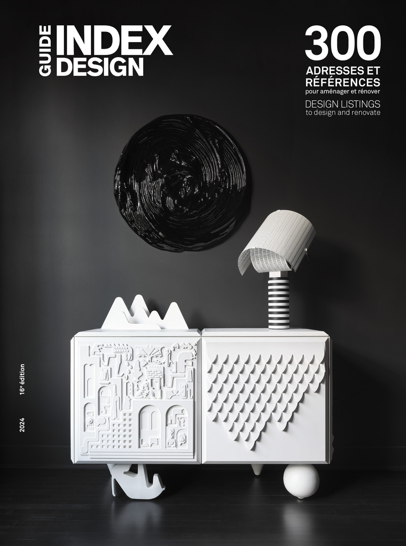 Dossier de presse | 611-38 - Communiqué de presse | La Maison Noire - Index-Design - Design d’intérieur résidentiel - Couverture du Guide 300, 16e édition<br><p>Oeuvre : Matière Noire I, par Nicolas Baier chez Blouin Division.<br>Mobilier : Buffet Tout Va Bien par Antoine et Manuel, BD Barcelona<br>Lampe : Shogun par Mario Botta, Artemide<br><br></p><br><br style=""> - Crédit photo : Maxime Brouillet