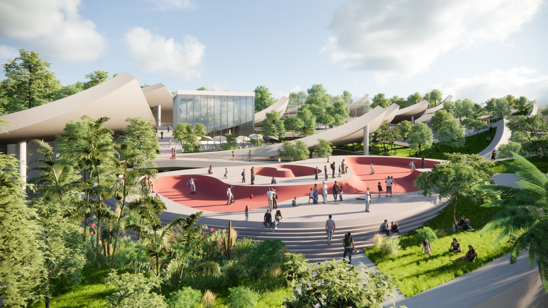 Dossier de presse | 4150-11 - Communiqué de presse | Deep Sea Museum and Sports Center in Sanya - aoe - Architecture commerciale - Rooftop skate park - Crédit photo : aoe