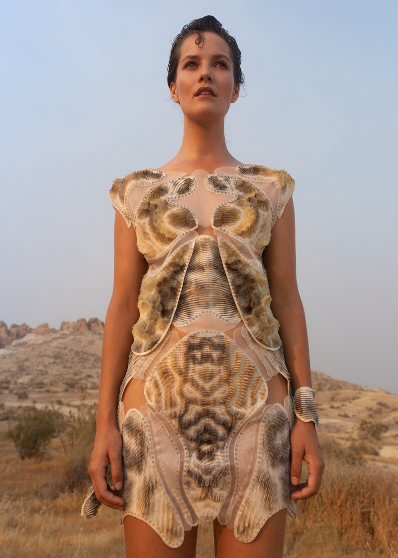 Press kit | 748-48 - Press release | UQAM's Centre de Design "Textile Design Now” Exhibition Showcases the Work of Women Textile Designers and Artists - UQAM Centre de Design - Event + Exhibition - Julia Koerner<br>ARID Dress (2020)<br><br style=""><p class="">Dress (Multicoloured 3D printed components, merging organic and synthetic processes)</p>  - Photo credit: Ger Ger