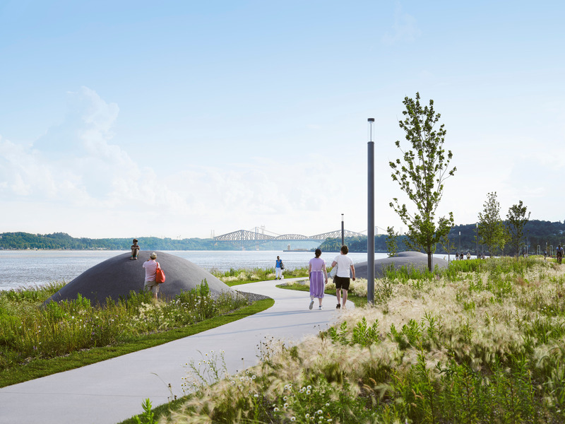 Press kit | 718-04 - Press release | Promenade Samuel-De Champlain, Phase 3 - Daoust Lestage Lizotte Stecker - Institutional Architecture -  Coastal Meadows; gardens composing a native coastal landscape, animated by giant pebbles  - Photo credit: Maxime Brouillet