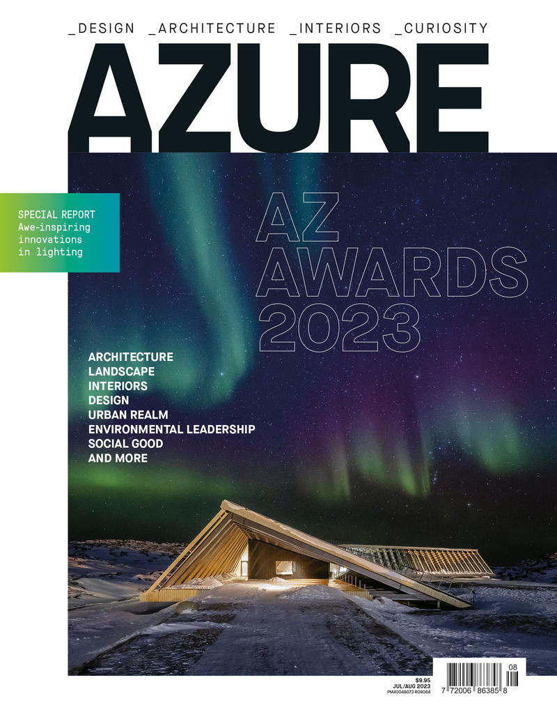 Dossier de presse | 809-41 - Communiqué de presse | Appel à candidatures – AZ Awards 2024 - AZURE Media - Concours -  La couverture du numéro de juillet/août 2023 d'AZURE présentant Kangiata Illorsua/Ilulissat Icefjord Centre, lauréat des AZ Awards 2023 dans la catégorie architecture de plus de 1 000 m², par Dorte Mandrup, Copenhague, Danemark<br>  - Crédit photo : AZURE